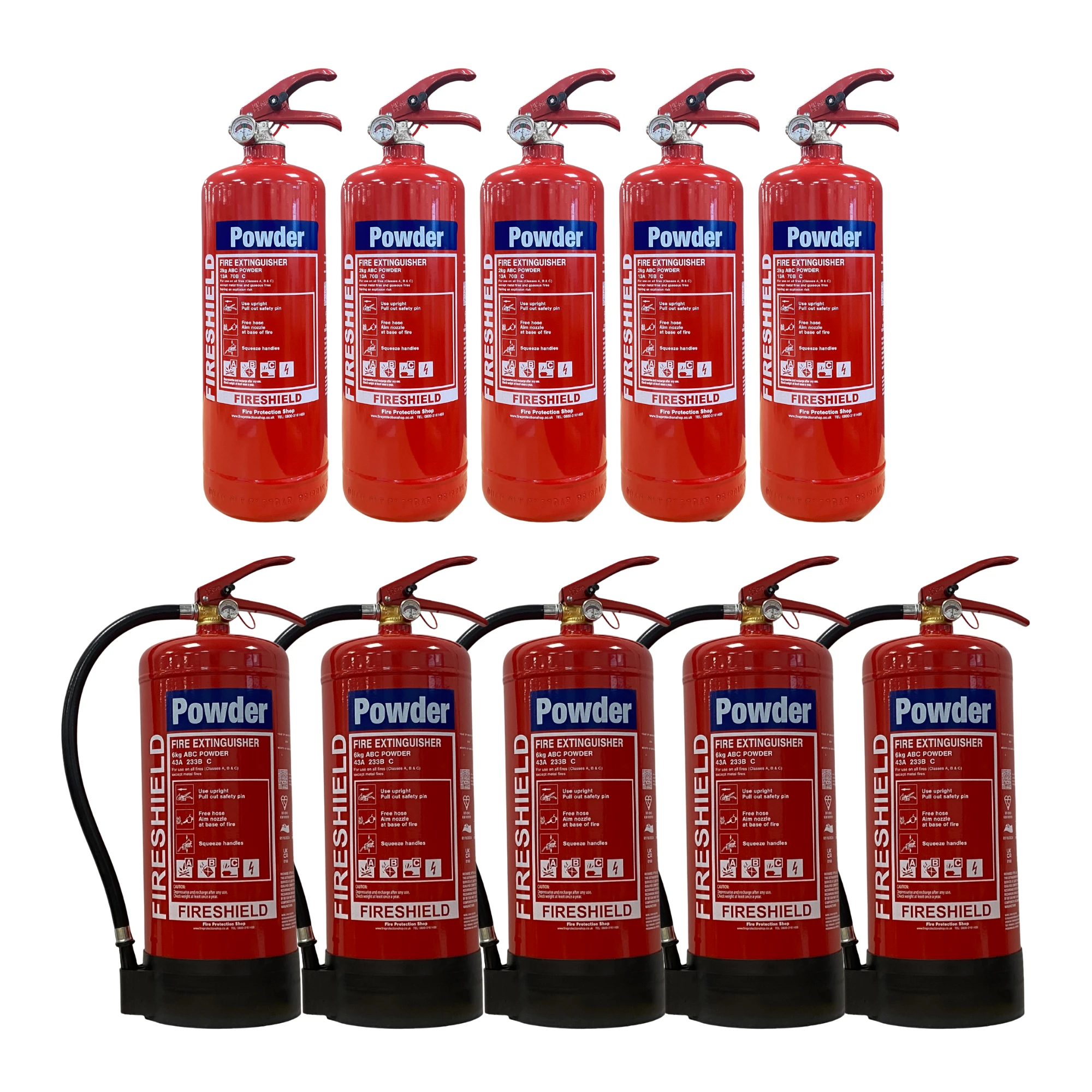 5 x FireShield 2kg & 5 x 6kg Dry Powder Fire Extinguisher-cards
